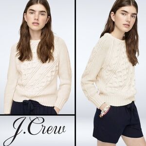 J Crew Women's Diagonal Cable-knit Crewneck Cream Sweater Size XS Winter Cotton